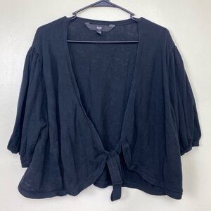 Mossimo Black Knit Tie Front Cropped Cardigan Balloon Sleeve‎ Plus Size 28/30